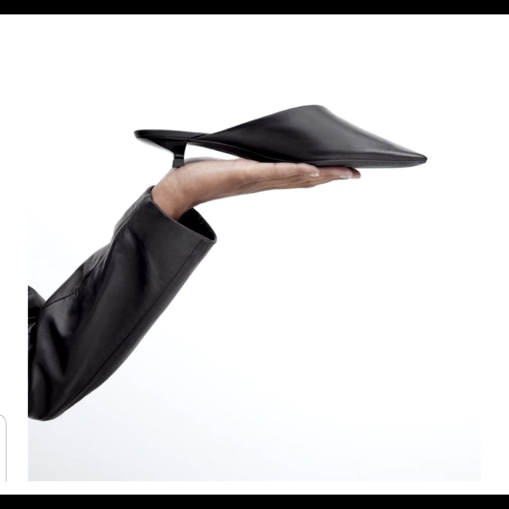 Zara Black Leather Square Toe Mules w/ Kitten Heel